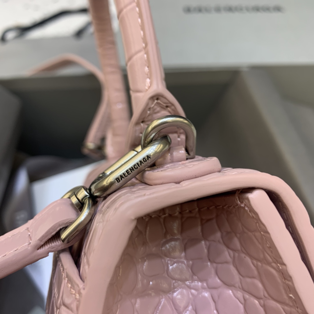 Balenciaga Hourglass XS Handbag Crocodile Embossed Shoulder Bag Pink